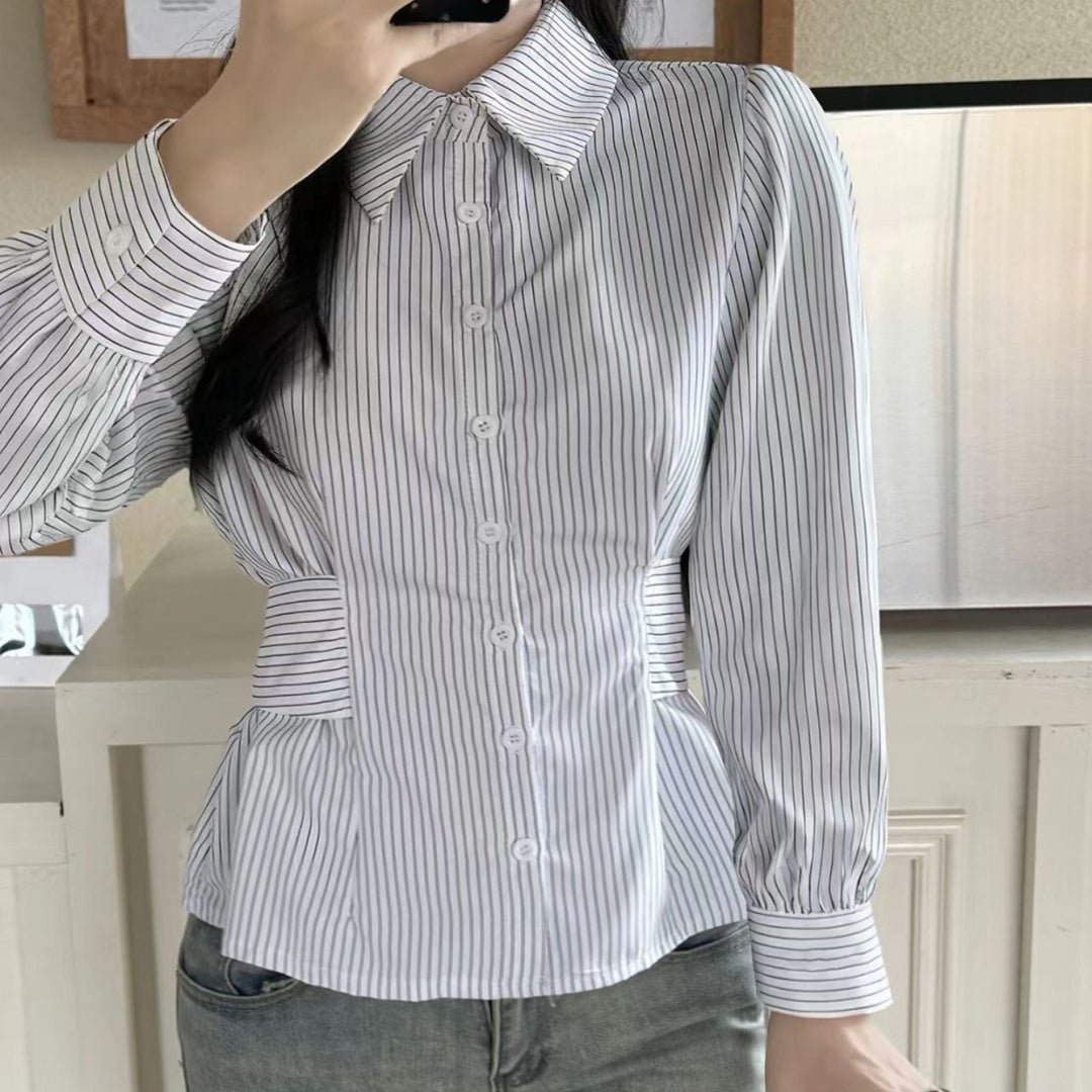 Womens Casual Commuter Striped Shirt With A Defined Waistline And Personalized Style - Eshtree