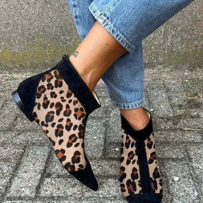 Womens Casual Low - heeled Plus - size Pointed - toe Leopard - print Shoes - Eshtree