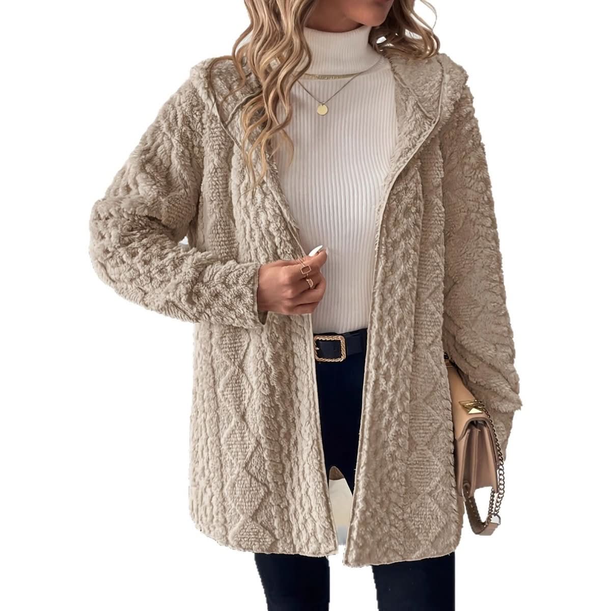 Women's Casual Solid Color Hooded Zipper Jacket - Eshtree