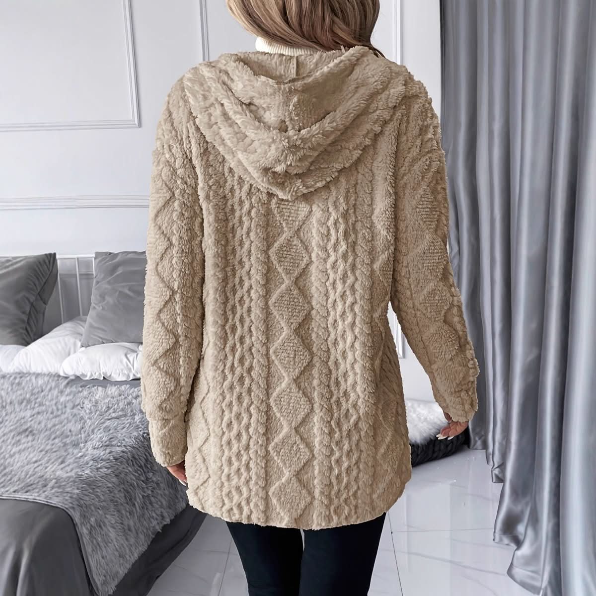 Women's Casual Solid Color Hooded Zipper Jacket - Eshtree