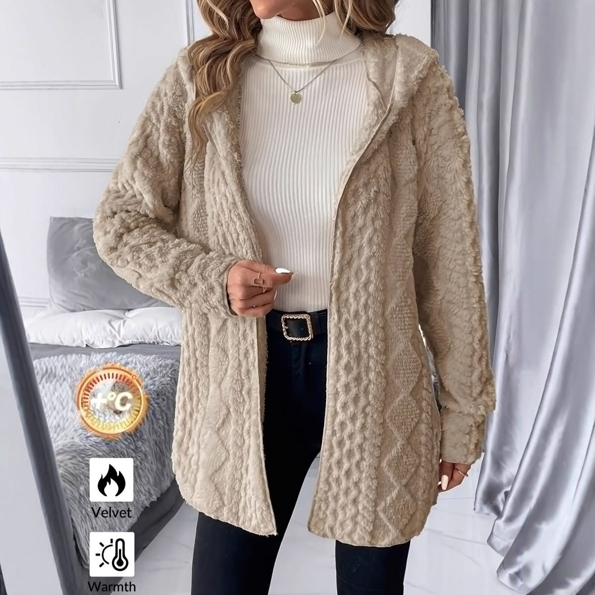 Women's Casual Solid Color Hooded Zipper Jacket - Eshtree