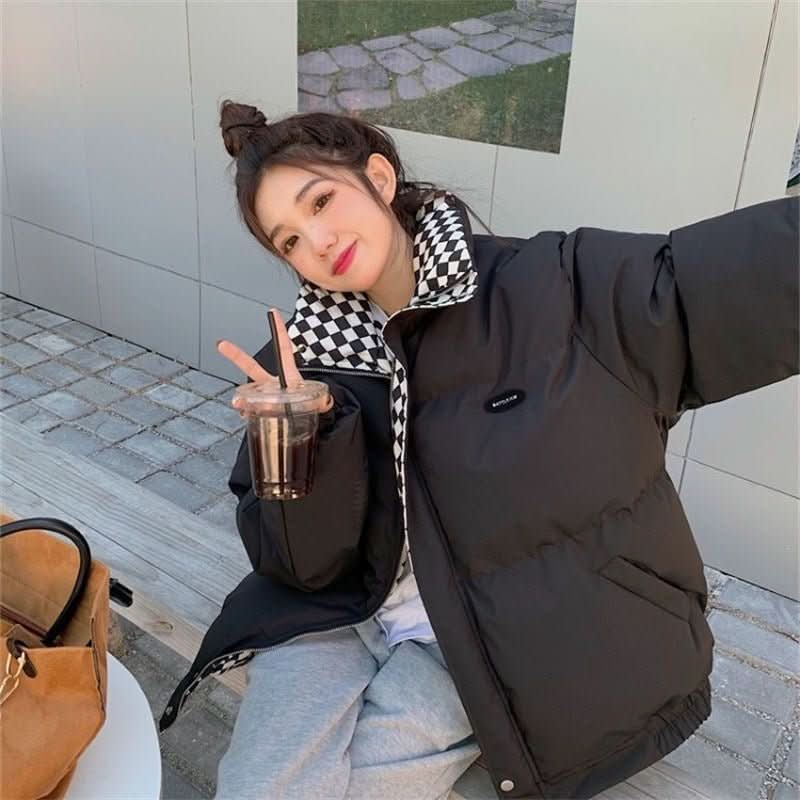 Women's Chessboard Plaid Cotton - padded Coat Winter Retro - Eshtree