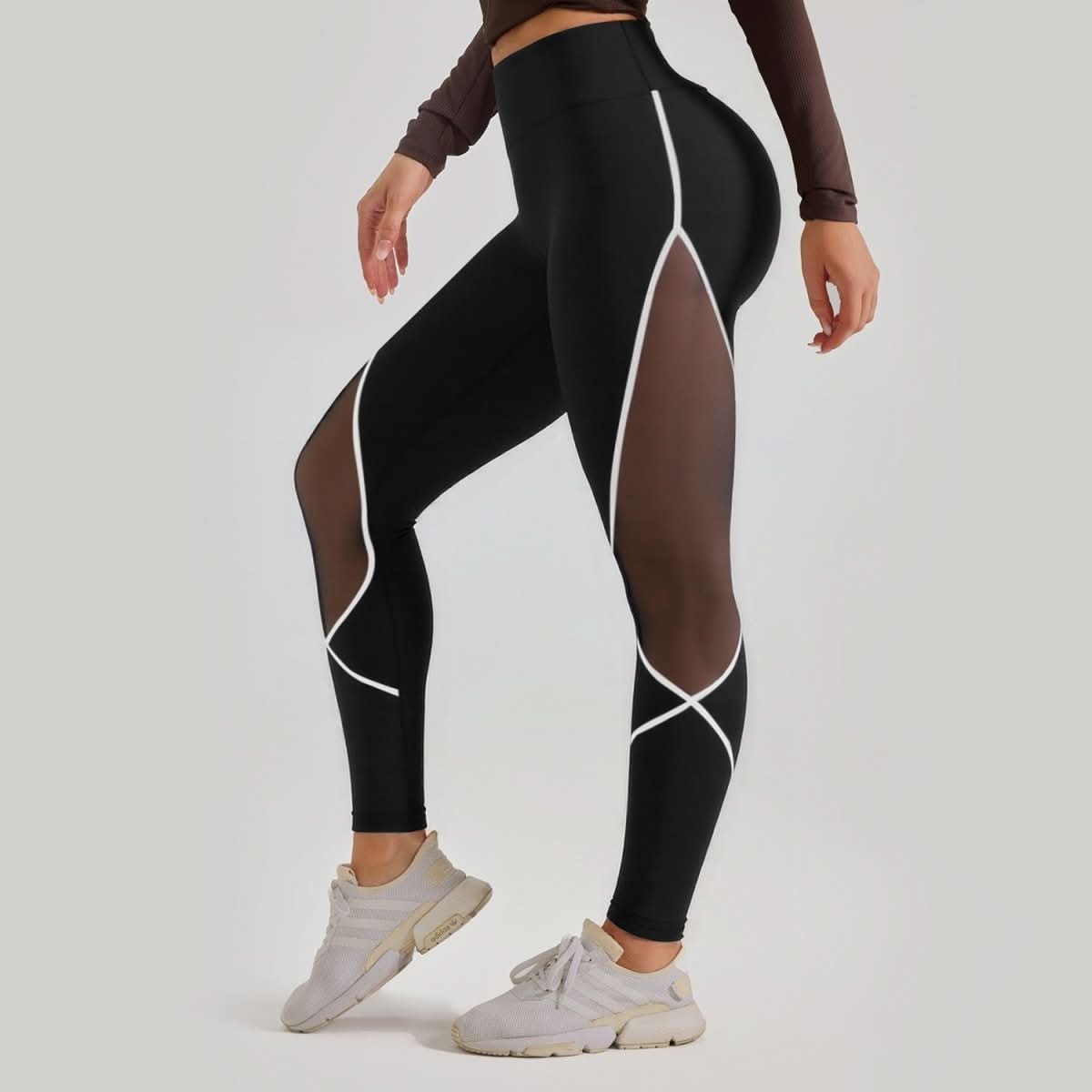 Women's Color Matching Mesh European And American High Waist Yoga Pants - Eshtree
