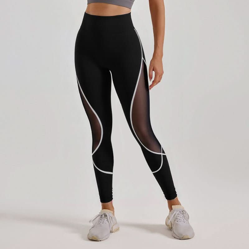 Women's Color Matching Mesh European And American High Waist Yoga Pants - Eshtree