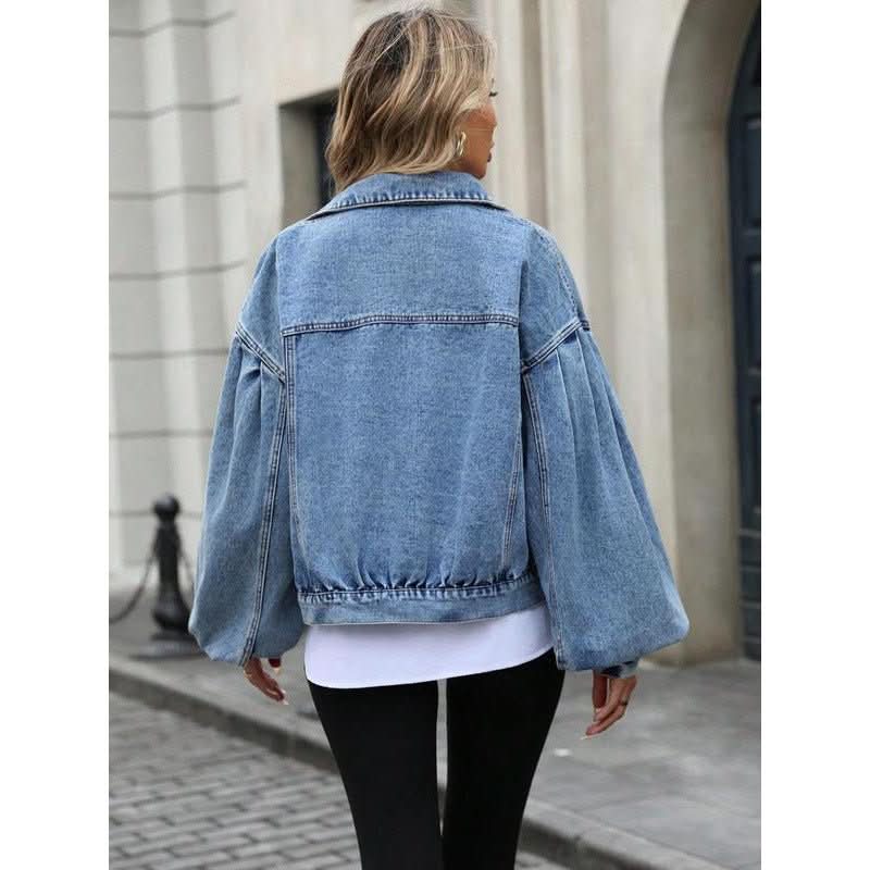 Women's Embossed Denim Jacket Fashion Casual Long Sleeve - Eshtree