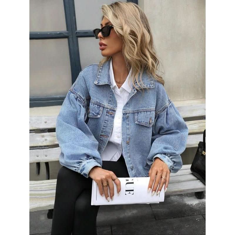 Women's Embossed Denim Jacket Fashion Casual Long Sleeve - Eshtree