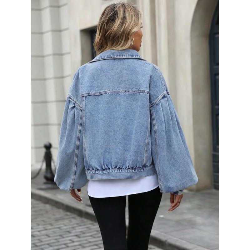 Women's Embossed Denim Jacket Fashion Casual Long Sleeve - Eshtree