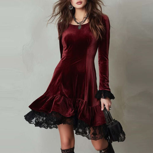 Womens Fashion Patchwork Lace Dress - Eshtree