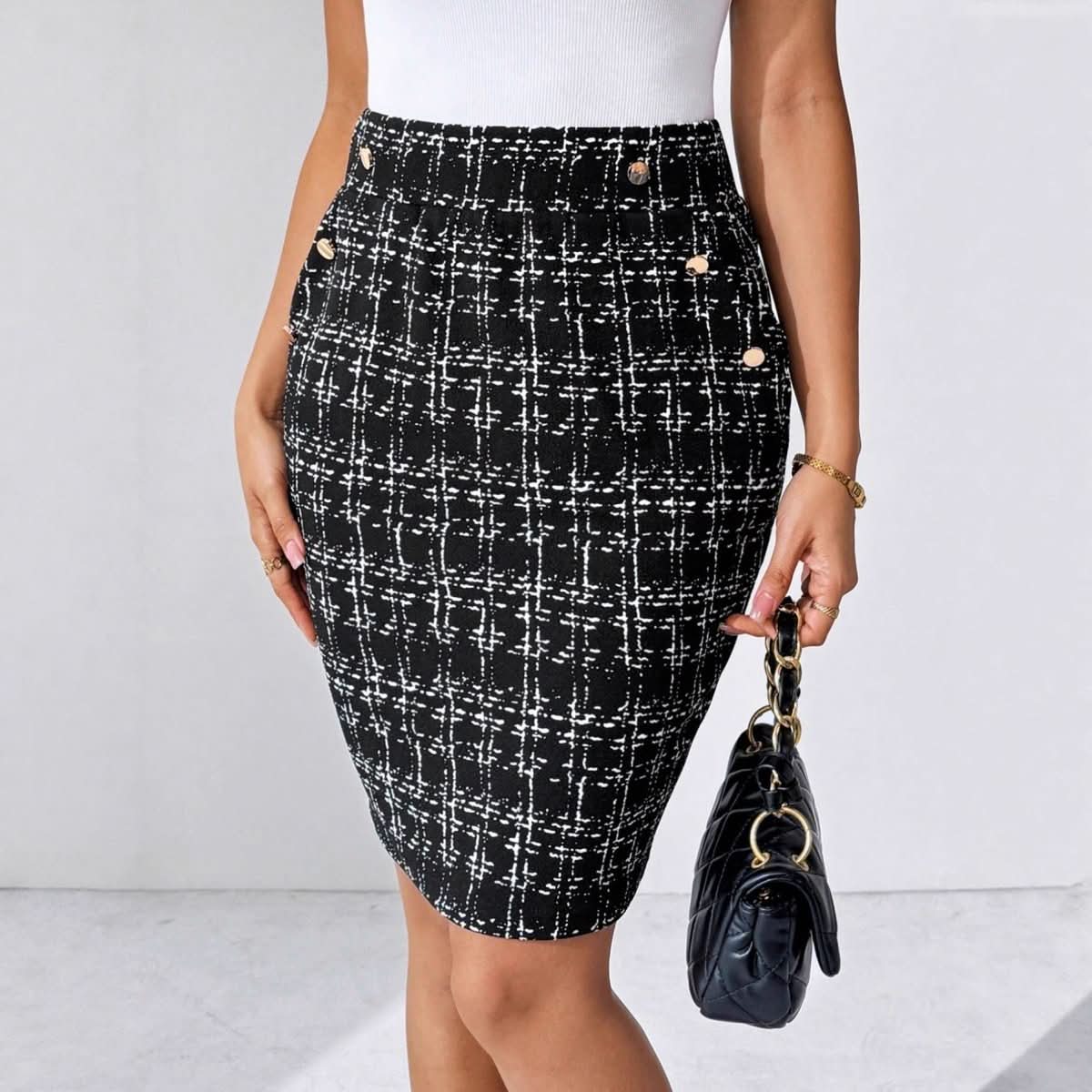 Women's Fashionable Plaid Elegant Elastic - Waist Skirt - Eshtree
