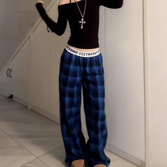 Womens Fashionable Retro Plaid Wide - Leg Pants - Eshtree