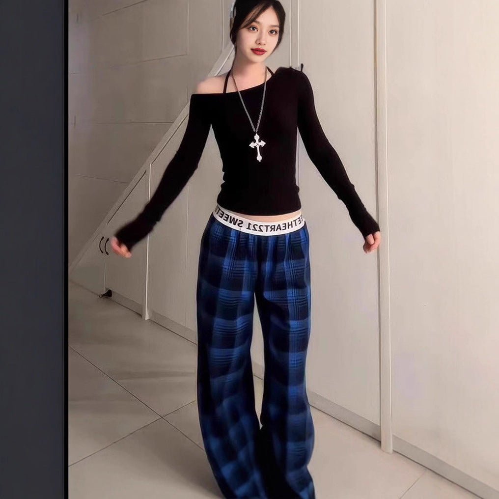 Womens Fashionable Retro Plaid Wide - Leg Pants - Eshtree