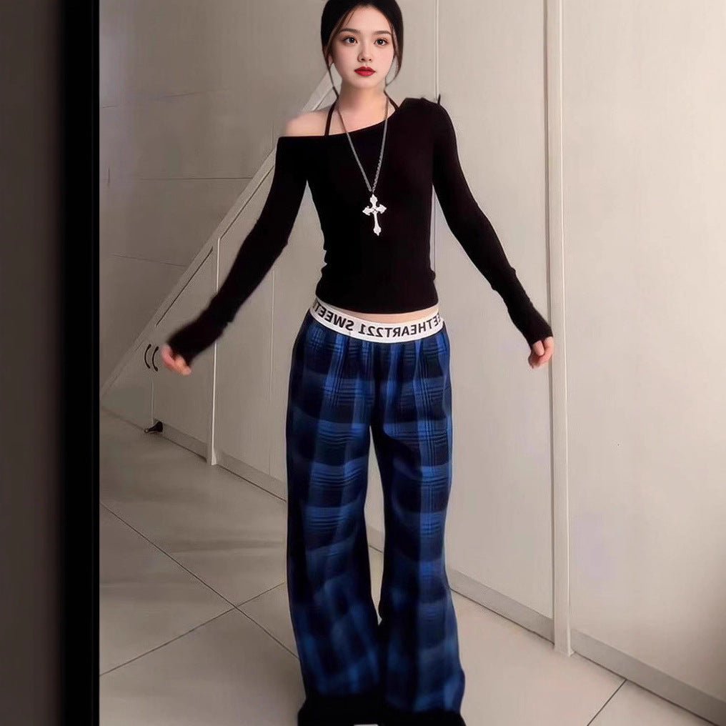 Womens Fashionable Retro Plaid Wide - Leg Pants - Eshtree
