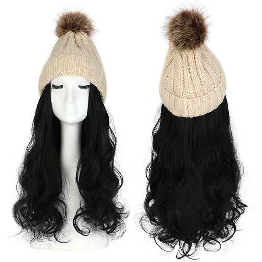 Women's Hat Wig Detachable Woolen Cap - Eshtree