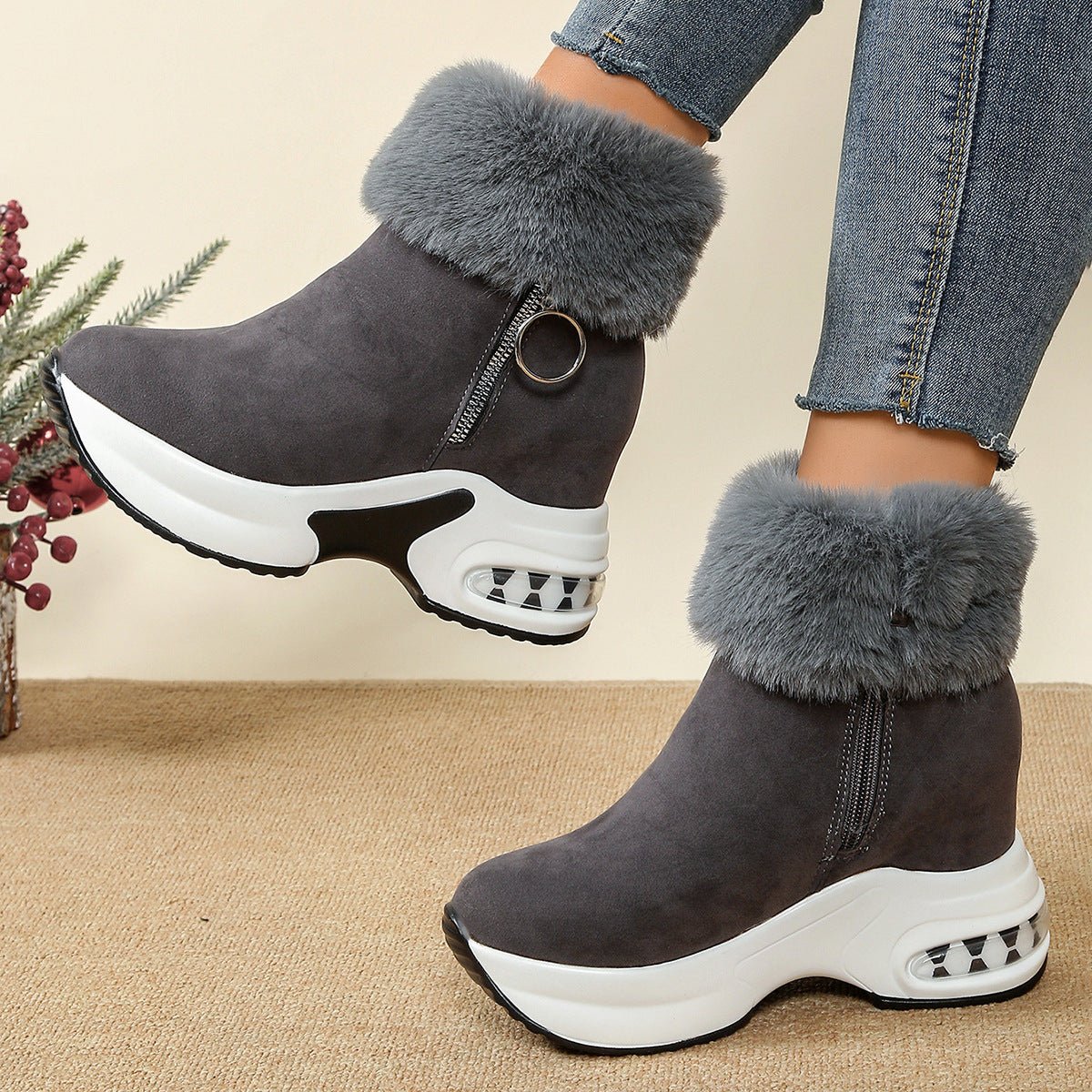 Womens Height - Enhancing Insulated Platform Fleece - Lined Ankle Boots - Eshtree