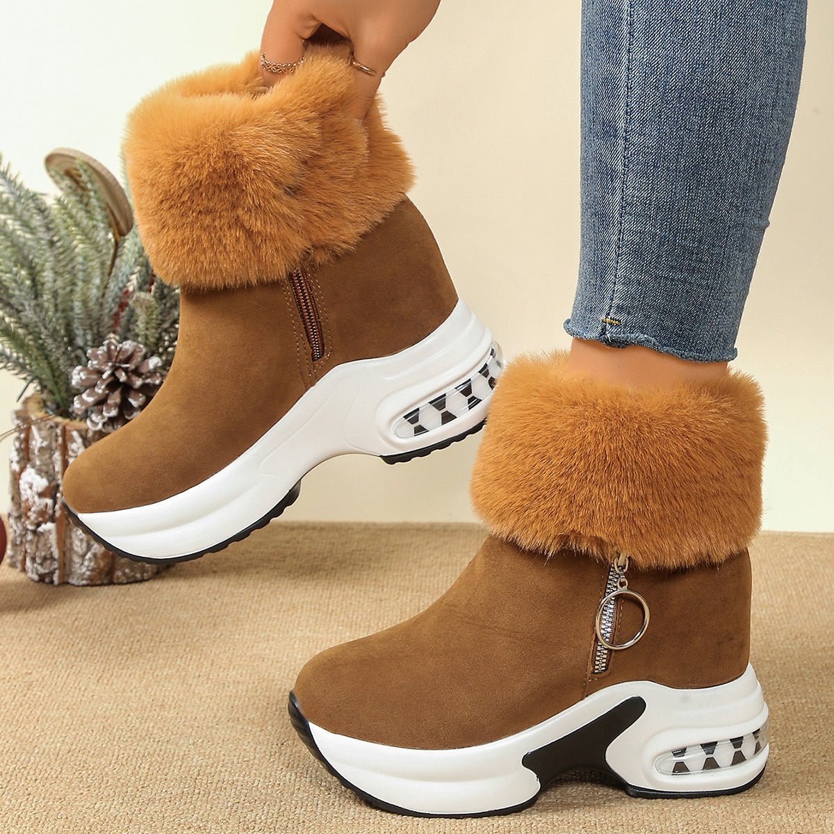 Womens Height - Enhancing Insulated Platform Fleece - Lined Ankle Boots - Eshtree