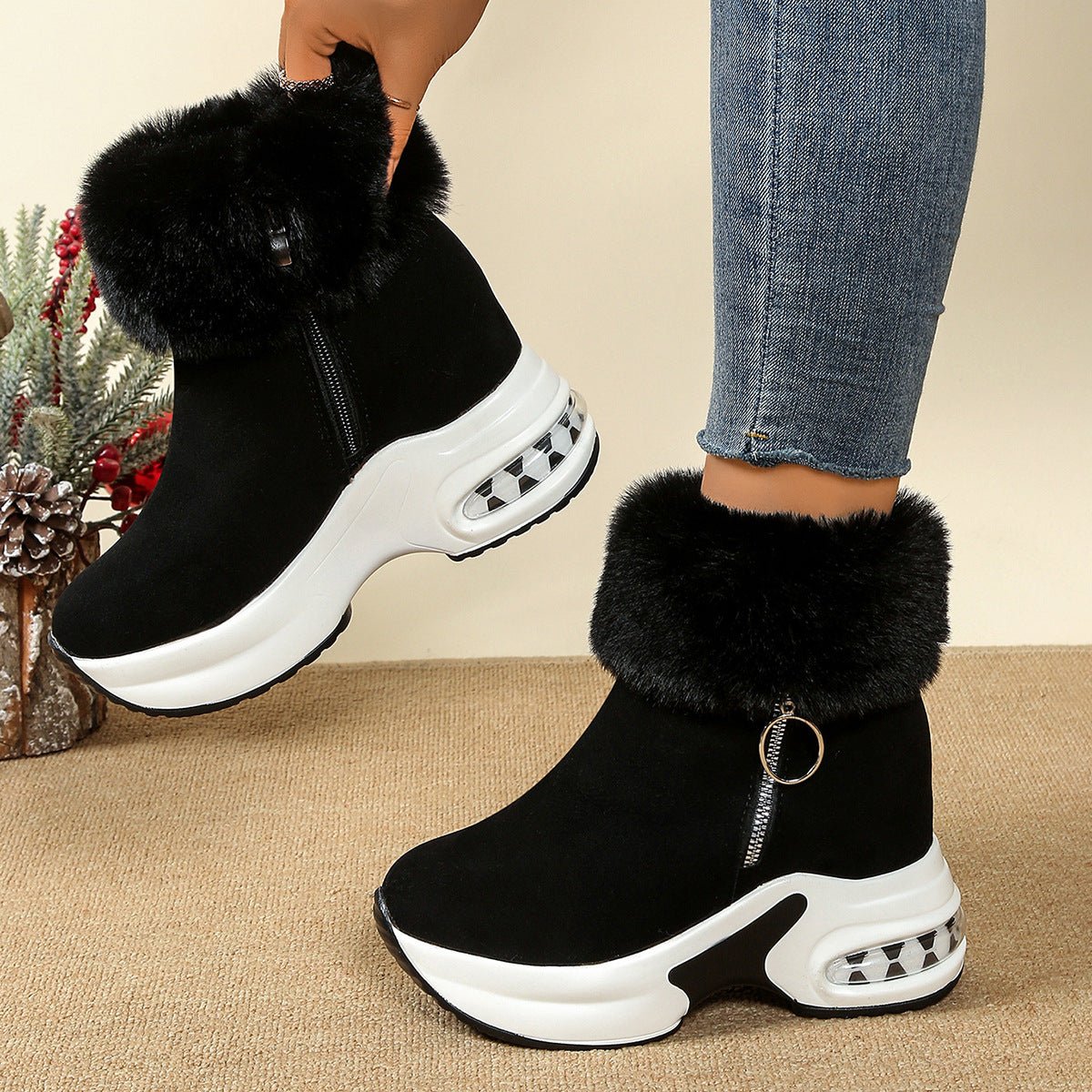 Womens Height - Enhancing Insulated Platform Fleece - Lined Ankle Boots - Eshtree