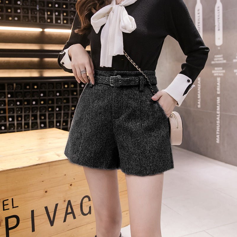 Women's High - waisted Wide - leg Woolen Shorts - Eshtree