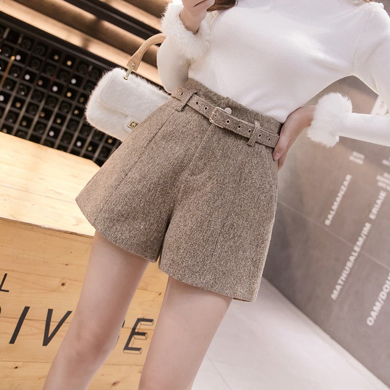 Women's High - waisted Wide - leg Woolen Shorts - Eshtree