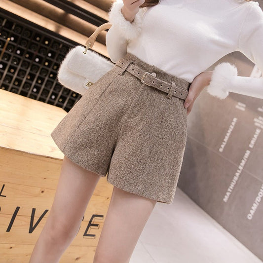 Women's High - waisted Wide - leg Woolen Shorts - Eshtree