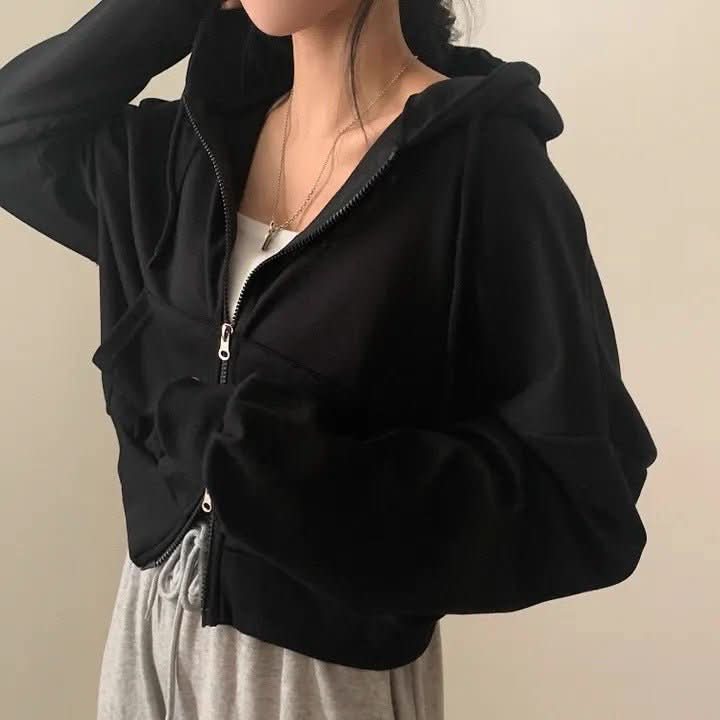 Women's Hoodie With Double Zipper, Fleece - lined, Waist - cinching, Loose - fit, Short Length - Eshtree