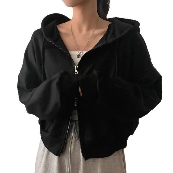 Women's Hoodie With Double Zipper, Fleece - lined, Waist - cinching, Loose - fit, Short Length - Eshtree