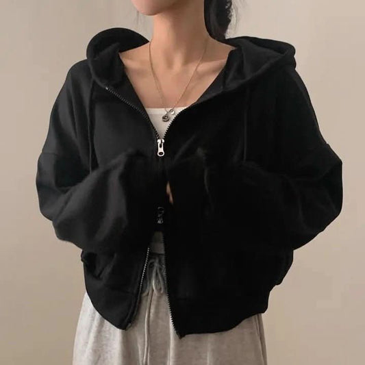 Women's Hoodie With Double Zipper, Fleece - lined, Waist - cinching, Loose - fit, Short Length - Eshtree