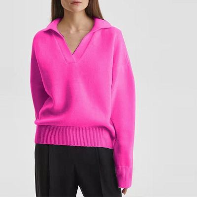Women's Knit Polo Neck Pullover Solid Color Sweater - Eshtree