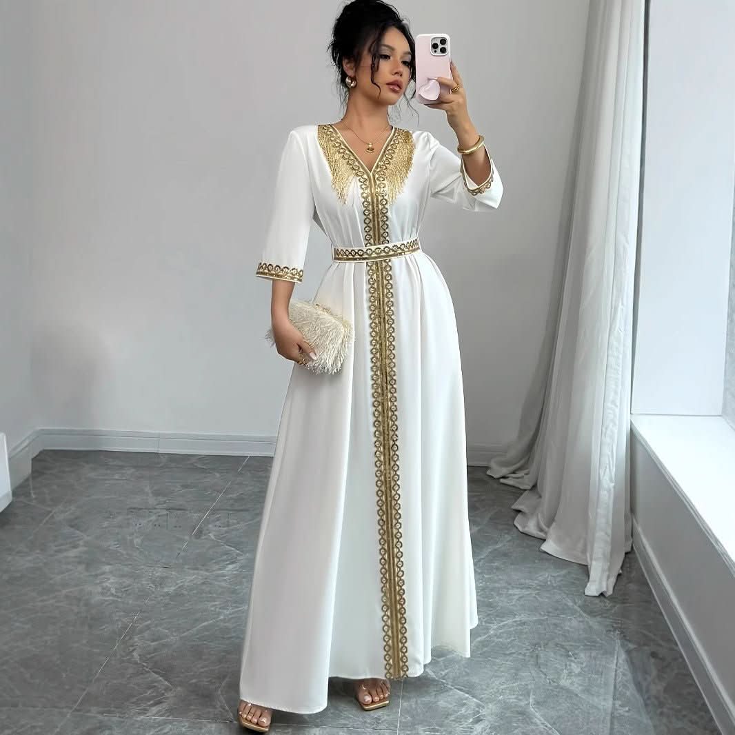 Women's Lace Tassel Slim Fit Dress Muslim Robe - Eshtree