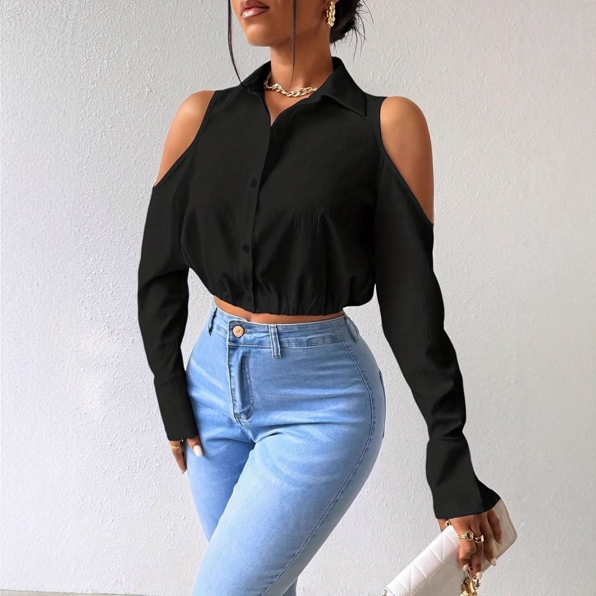 Womens Lapel - button - up Cardigan With A Sophisticated Blouse Design - Eshtree