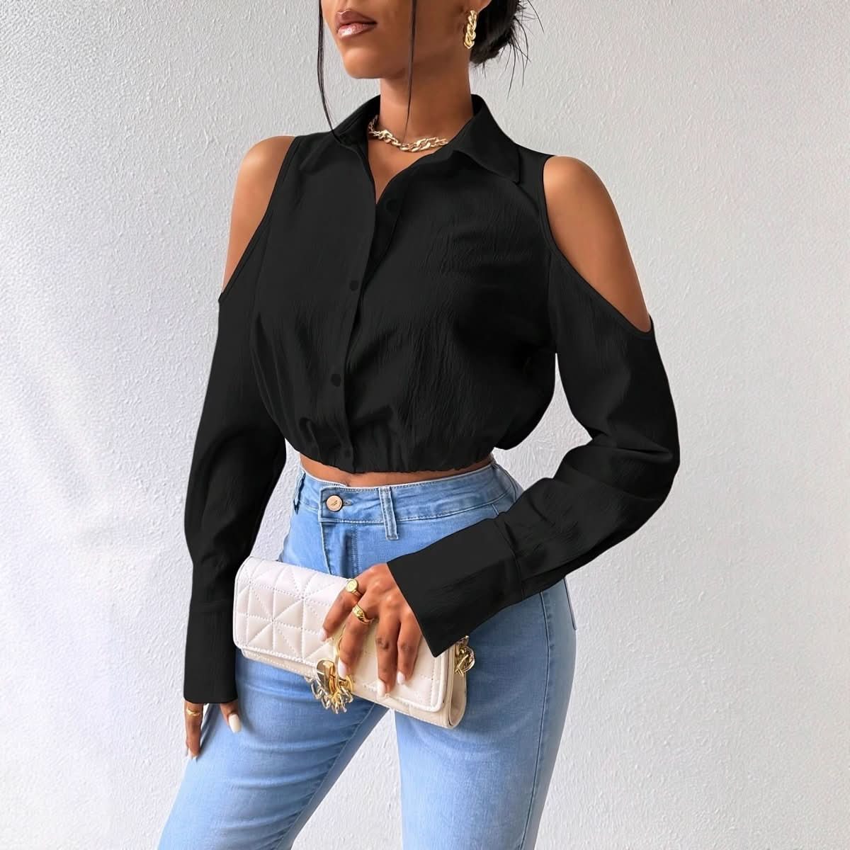 Womens Lapel - button - up Cardigan With A Sophisticated Blouse Design - Eshtree