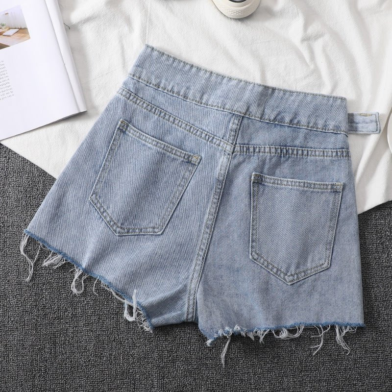 Women's Loose Denim Shorts With Ripped Holes - Eshtree