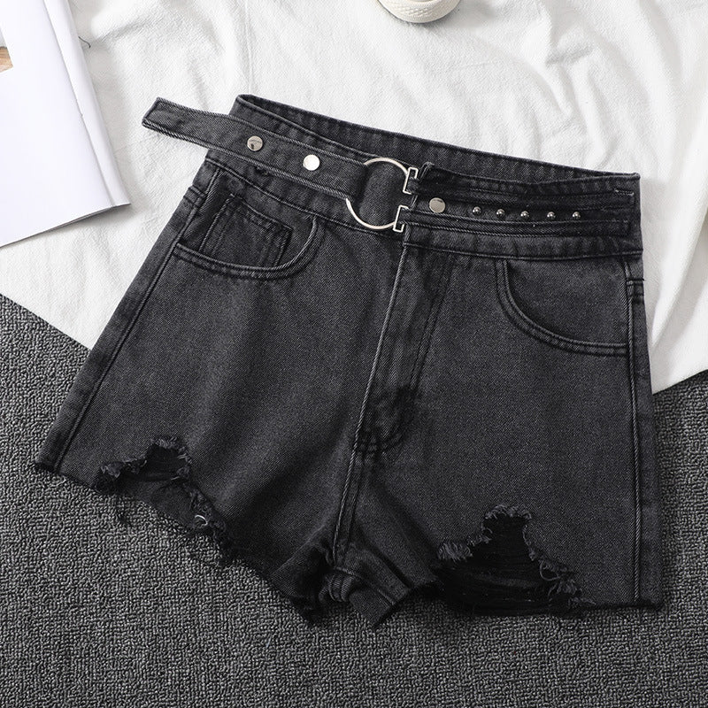 Women's Loose Denim Shorts With Ripped Holes - Eshtree