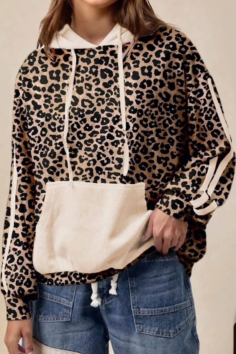 Women's Loose Retro Leopard Print Hooded Sweatshirt - Eshtree