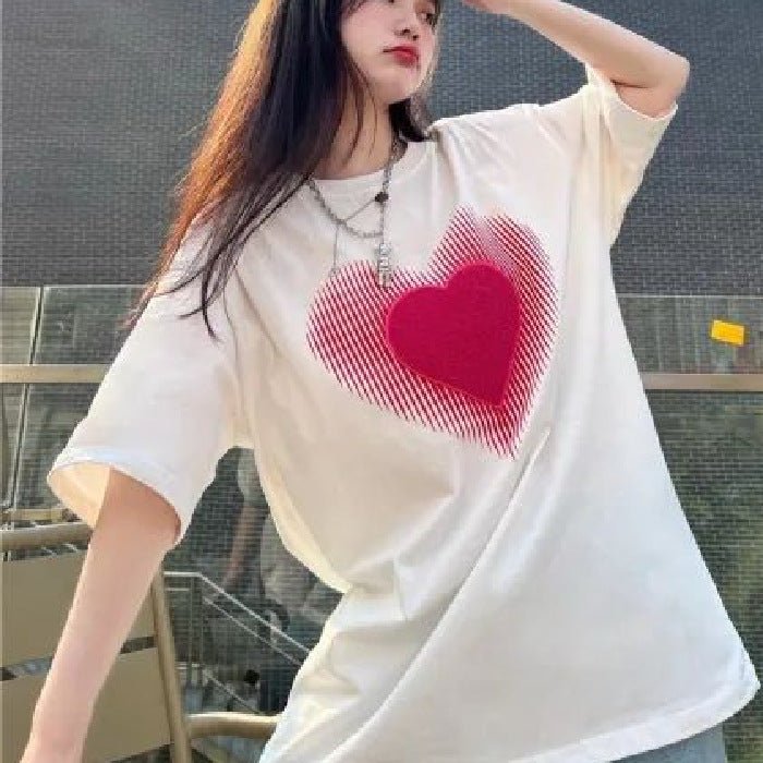 Womens Niche American - Style Heart - Print Short - Sleeve T-Shirt - Eshtree