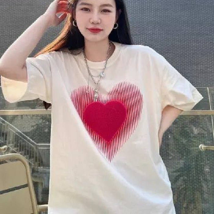 Womens Niche American - Style Heart - Print Short - Sleeve T-Shirt - Eshtree