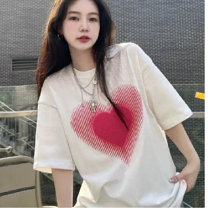 Womens Niche American - Style Heart - Print Short - Sleeve T-Shirt - Eshtree