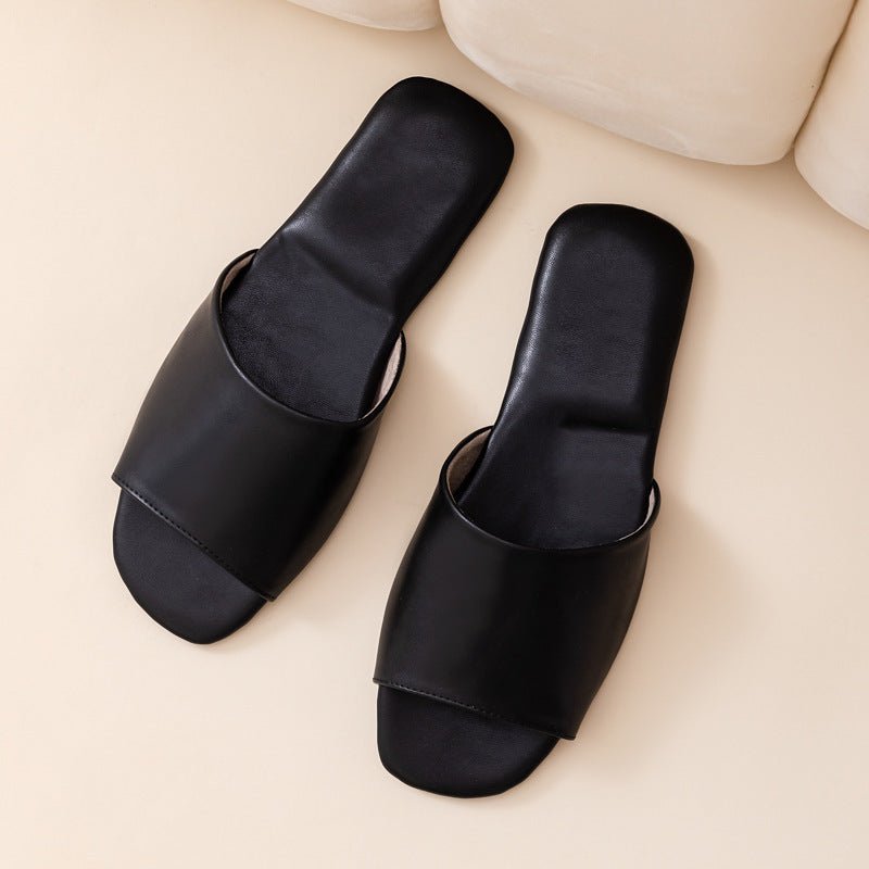 Womens PU Leather Plain Color Simple Slippers For Home Use - Eshtree