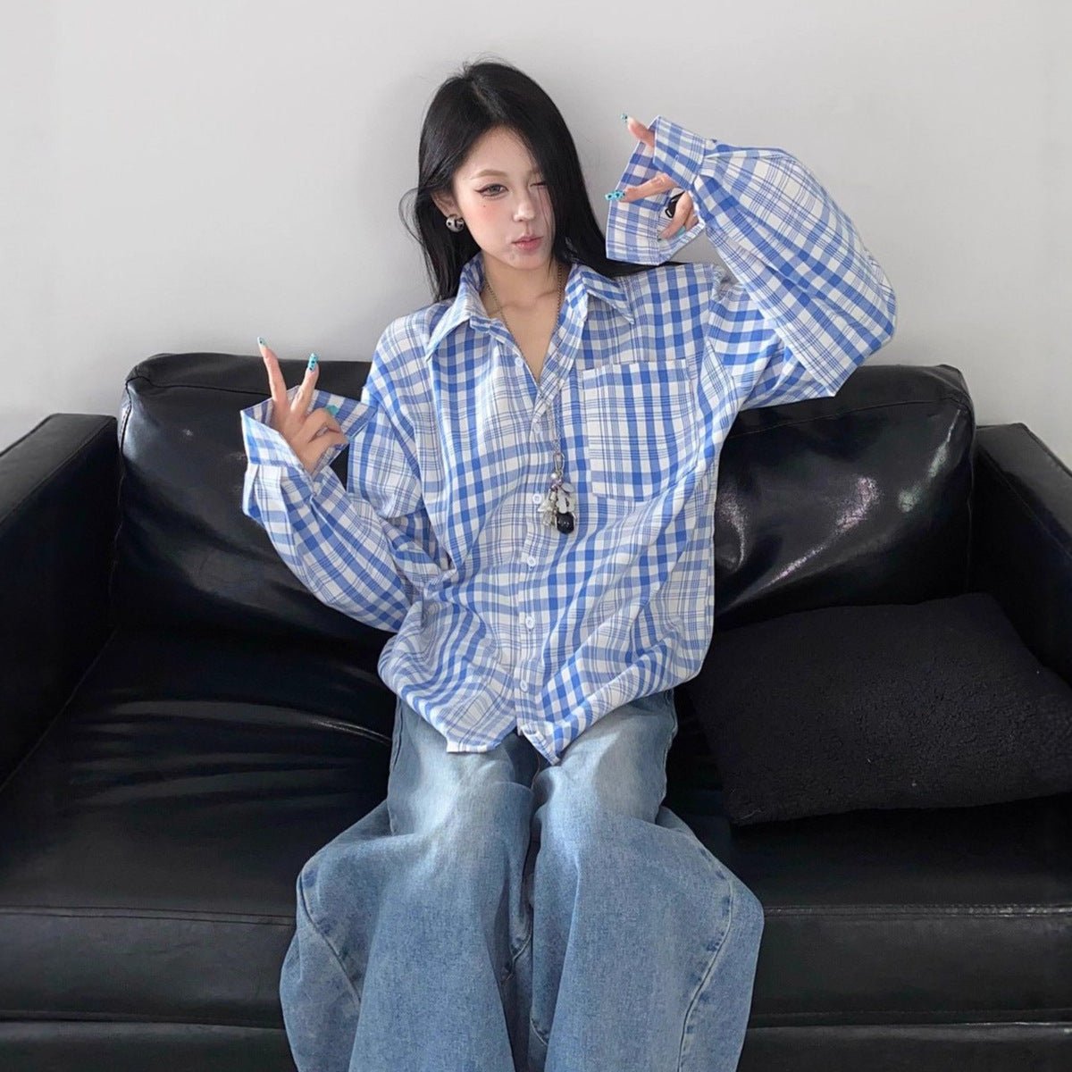 Women's Retro Color - block Loose Long Sleeve Shirt - Eshtree