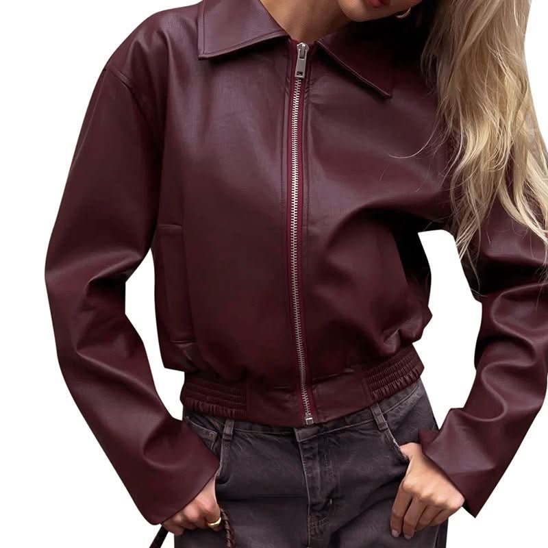Women's Retro Lapels Zip Leather Jacket - Eshtree
