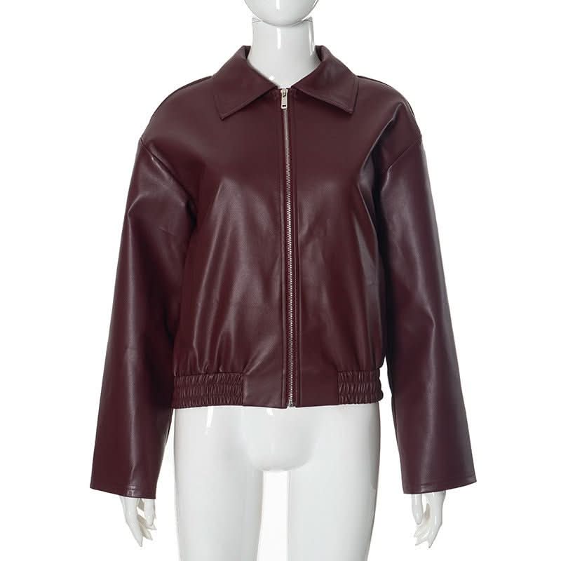 Women's Retro Lapels Zip Leather Jacket - Eshtree