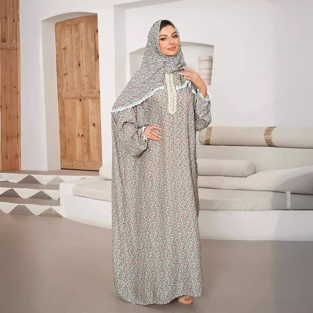 Women's Scarf One Piece Prayer Robe Fashion Printed Dress - Eshtree