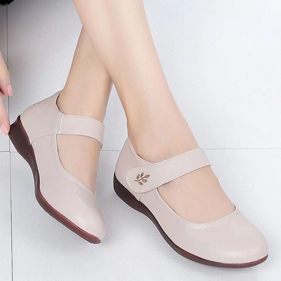Womens Softsoled Peeptoe Leather Shoes With A Single Strap - Eshtree
