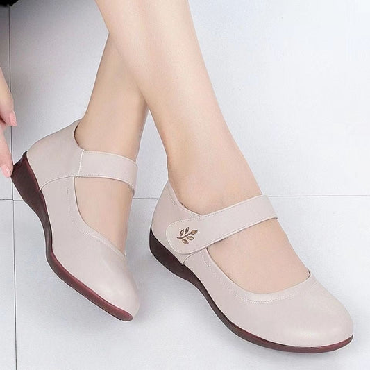 Womens Softsoled Peeptoe Leather Shoes With A Single Strap - Eshtree