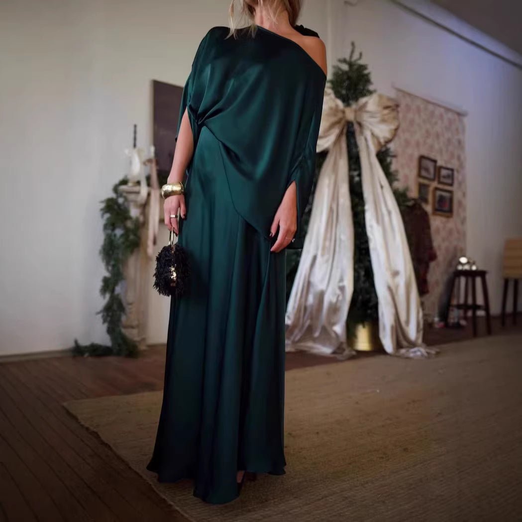 Womens Solid - Color Crew - Neck Long - Sleeve Top Sheath Maxi Skirt - Eshtree