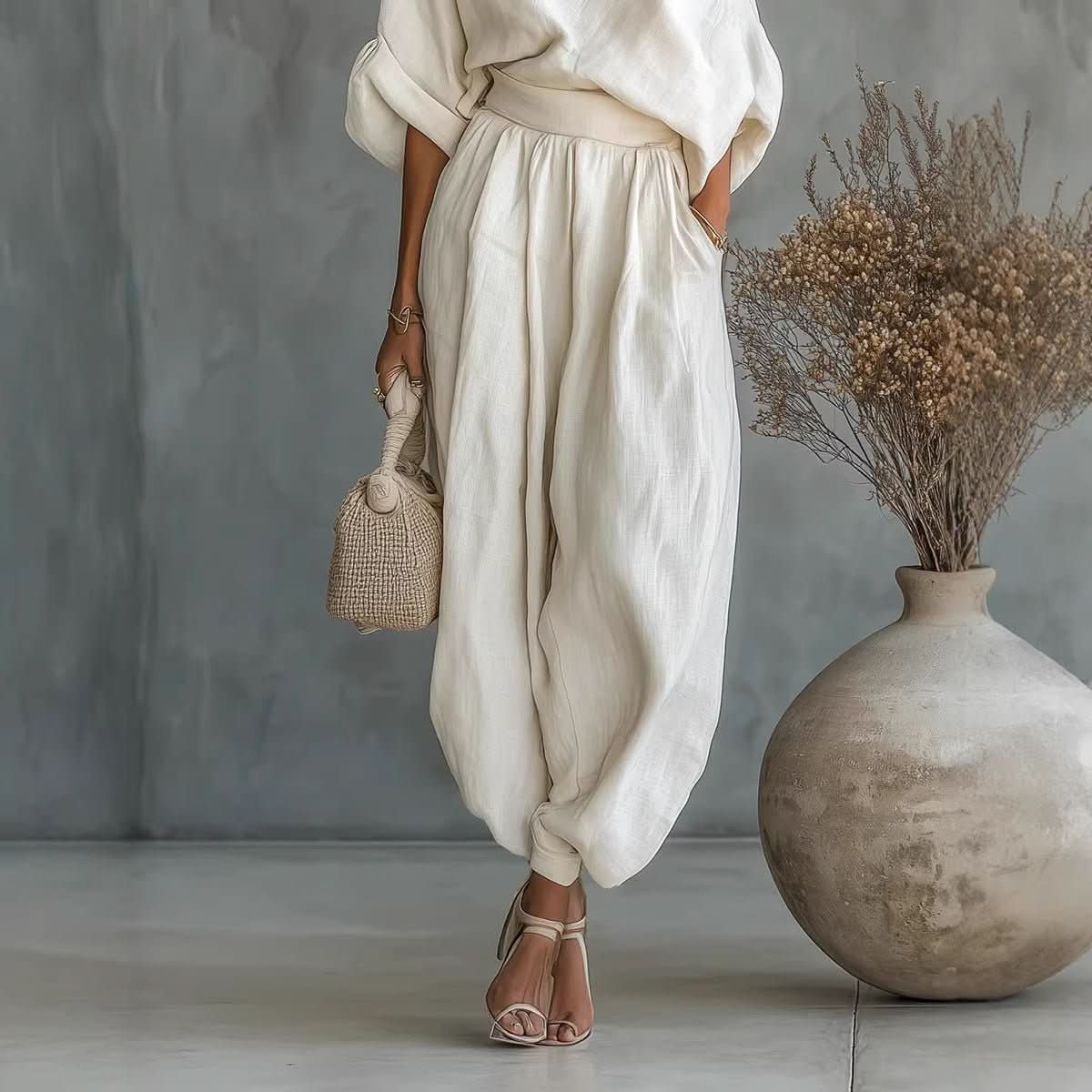 Womens Solid - Color Elegant Off - Shoulder Top And Pants Loose Two - Piece Set - Eshtree