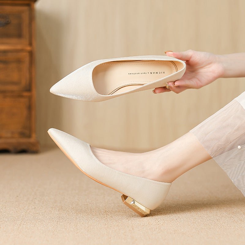 Womens Stylish Pointed - toe Chunky - heel Flats - Eshtree