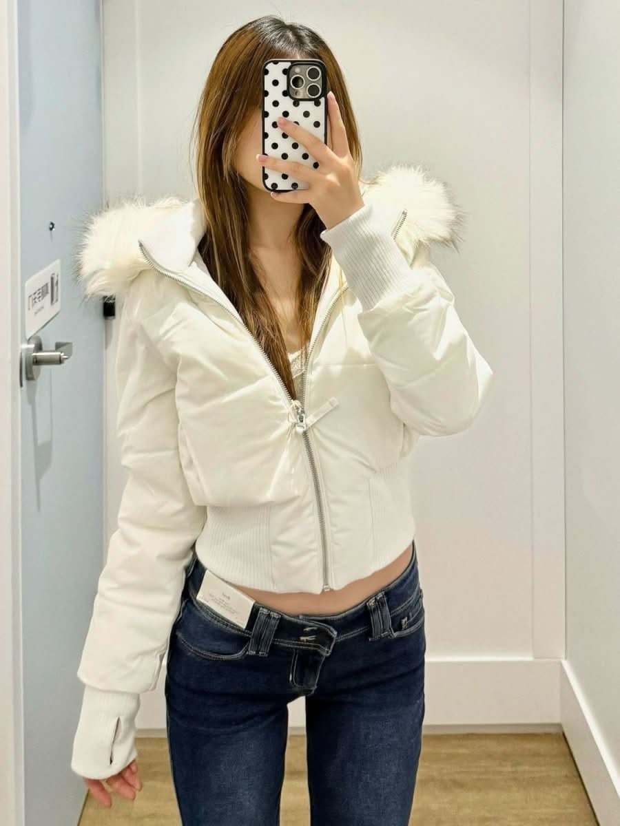 Women's Versatile American Retro Fur - collar Hooded Short Cotton Jacket - Eshtree