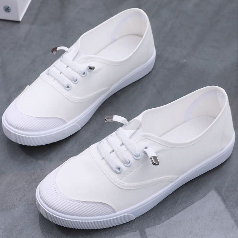 Womens Versatile White Canvas Shoes Student - friendly Flat - soled Sneakers - Eshtree