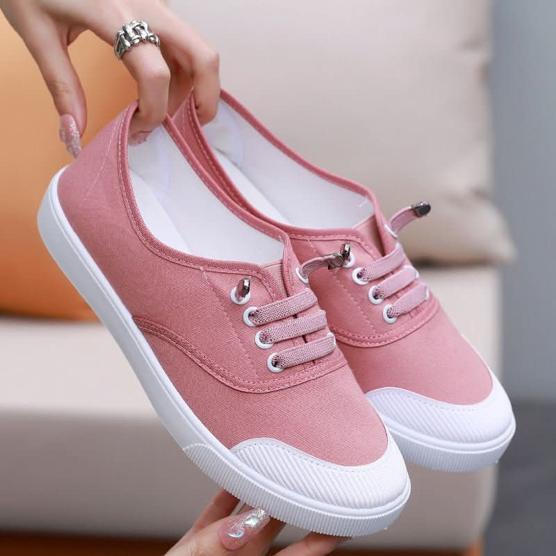 Womens Versatile White Canvas Shoes Student - friendly Flat - soled Sneakers - Eshtree