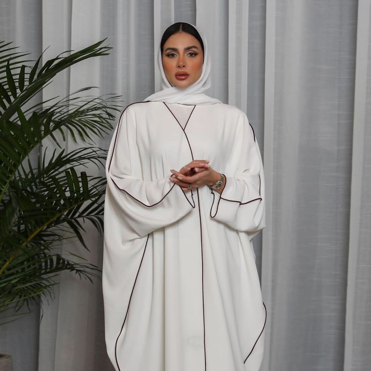 Women's White Patchwork Plus Size Women's Abaya Robe - Eshtree